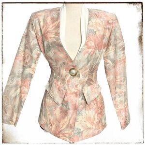 Dawn Joy Blazer 10 Floral Jacquard Vintage Jacket